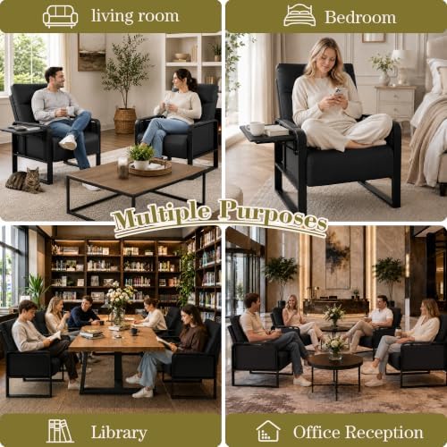 Black Accent Chair PU Leather Upholstered Armchair with Side Table