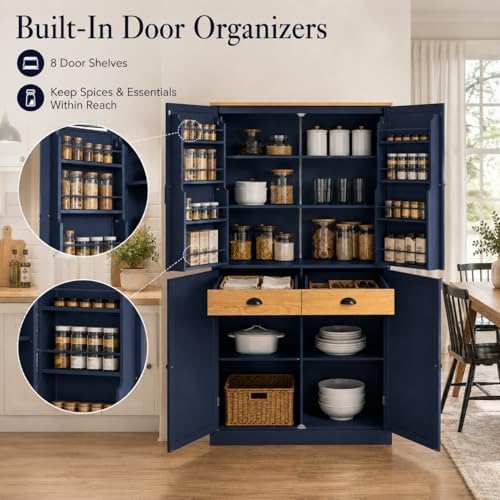 71" Tall Kitchen Pantry Storage Cabinet with 8 Door Shelves and 2 Storag...