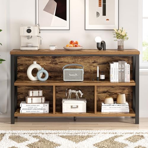 EXCEFUR 47 Inch Rustic Brown Horizontal Bookshelf, Modern Industrial Wood &am...