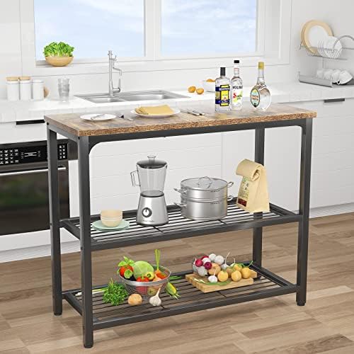 Ecoprsio Small Console Table, Sofa Table with Double Mesh Shelves, Industrial...