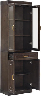 HomeStock Modern Minimalism Stanton 2Pc Glass Door Kitchen Storage Pantry Cabinet Set - 14.5" D x 47.5" W x 78" H, Floor Mountable, Shelves Included, 2 Doors 2 Drawers