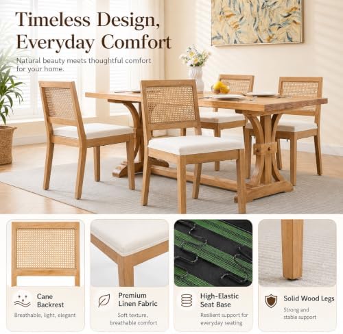 French Country Dining Chairs Set of 6, Beige Modern Kitchen & Dining Room...