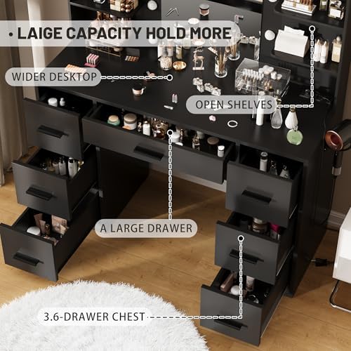 Furmax Vanity Desk with LED Mirror,Power Outlet,7 Drawers Makeup Table | LED ...