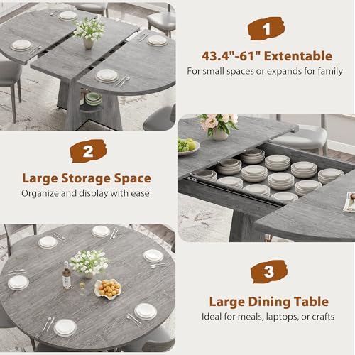 Extendable Dining Table, Round Kitchen Dining Room Dinner Table with for 4 6 ...