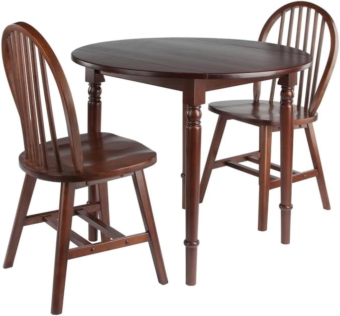 HomeStock Rustic Retreat 3 Piecec Drop Leaf Solid Wood Round Dining Table wit...