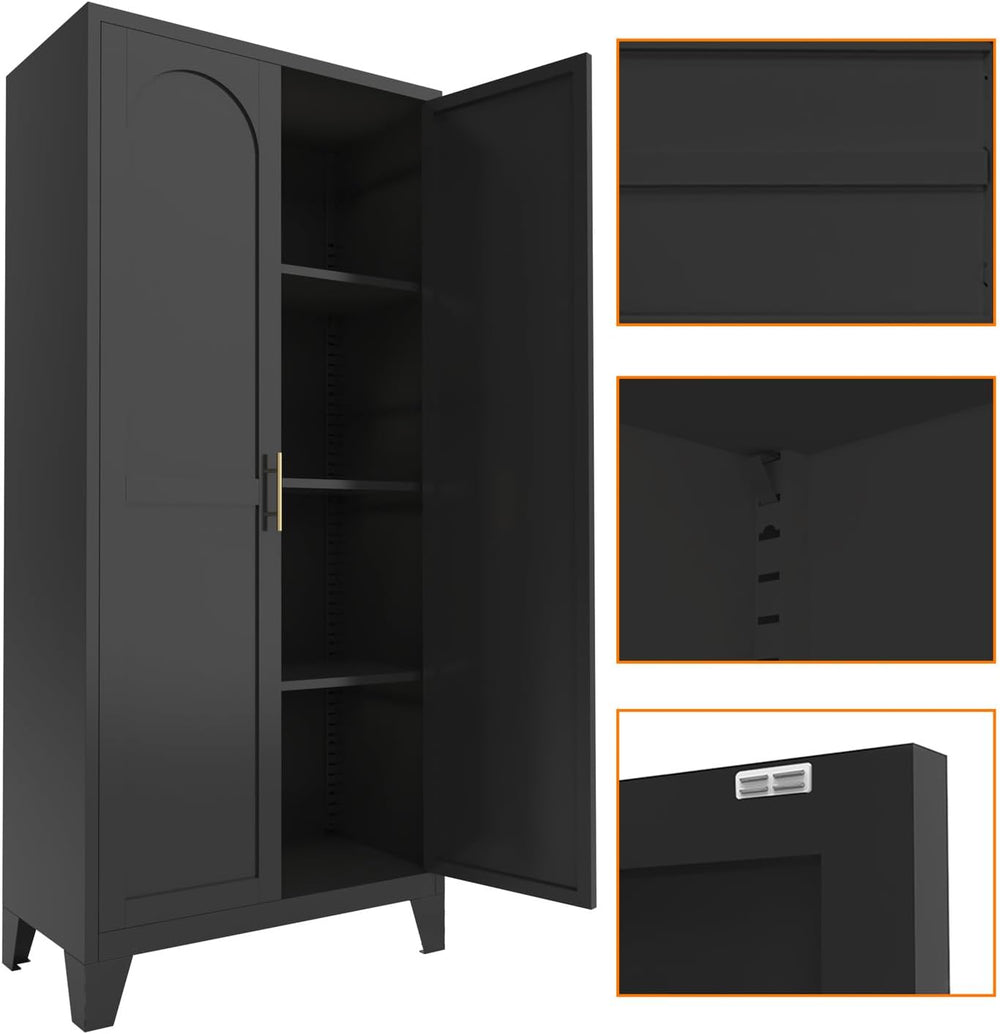 61" Tall Kitchen Pantry Cabinet, Black Metal Garage Storage Cabinet with...