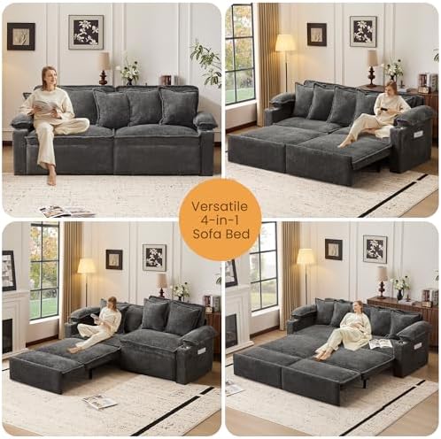 SUNWAVE 83" Sleeper Sofa, 3-in-1 Pull Out Sofa Bed Corduroy Couch Bed | ...