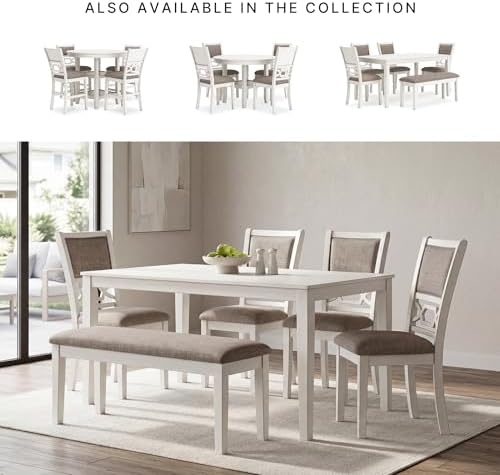 Signature Design by Ashley 6-Piece Dining Set with Bench, Antique White