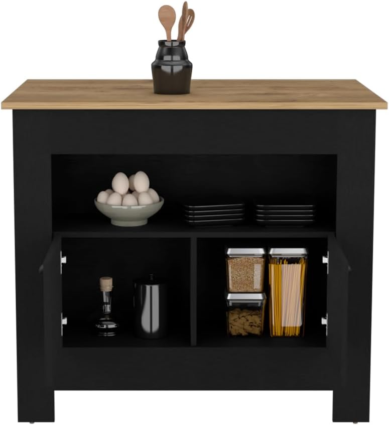 Kitchen Island Geneva Black Macadamia with Multicolor | Spacious 40.5" x...