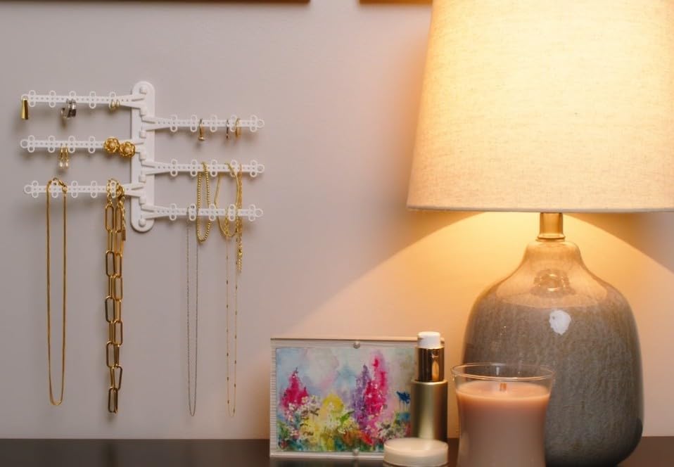 All Hung Up 6-Tier Wall Jewelry Organizer–Jewelry Holder for Necklaces, Earrings, Rings & Bracelets, Rotating Branches Wall Mounted Jewelry Organizer 120 Earring Holes, No-Drill Installation (White)