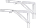 YUMORE Folding Shelf Brackets, 16 Inch Heavy Duty Collapsible Shelf Bracket, White DIY L Bracket for Workbench Folding Table Hinge, Max Load: 330lb, Pack of 2