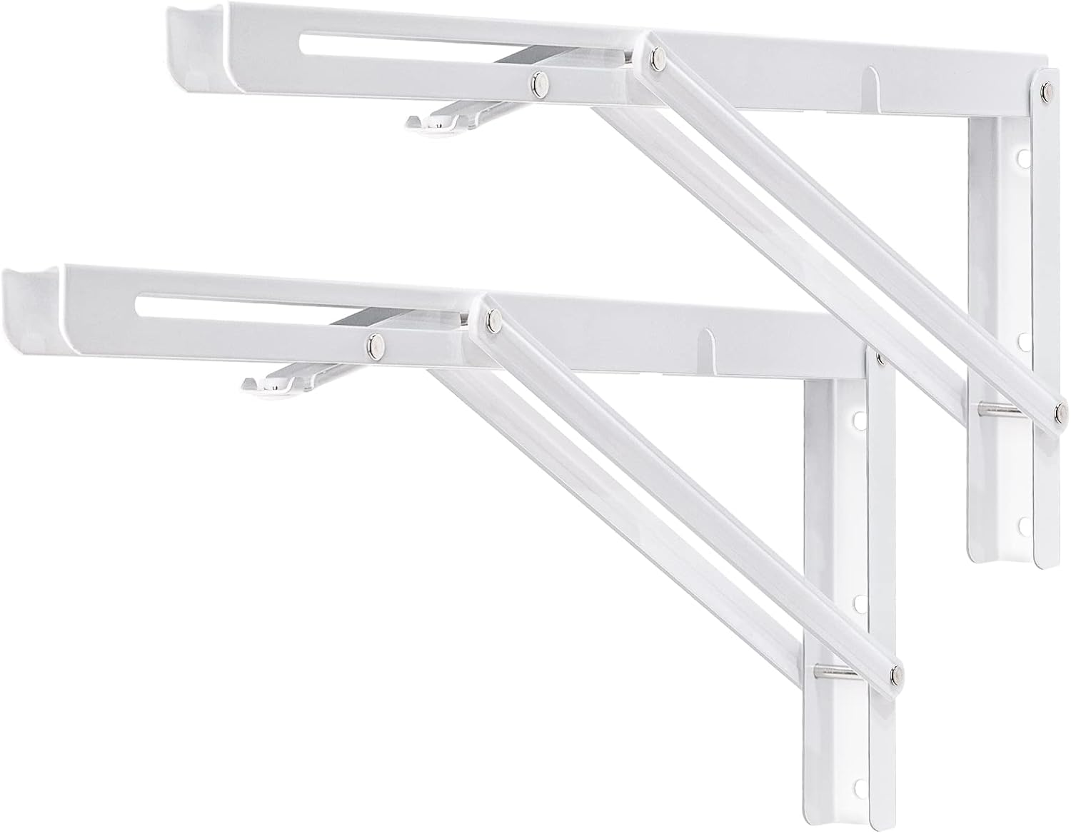 YUMORE Folding Shelf Brackets, 16 Inch Heavy Duty Collapsible Shelf Bracket, White DIY L Bracket for Workbench Folding Table Hinge, Max Load: 330lb, Pack of 2