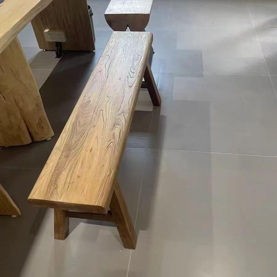 Farmhouse Solid Elm Wood Bench - Handcrafted Asian Rustic Entryway Bench for ...