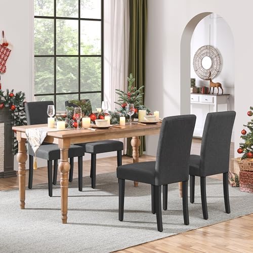 Yaheetech Dining Chairs Set of 4 Upholstered Kitchen Chair Fabric Dark Gray