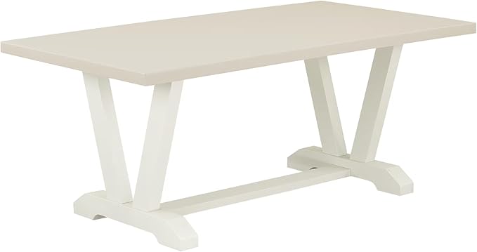 East West Furniture V027MZ001-7 7 Piece Dining Set Consist of a Rectangle Dining Room Table with V-Legs and 6 Cream Linen Fabric Upholstered Parson Chairs, 40x72 Inch, Multi-Color