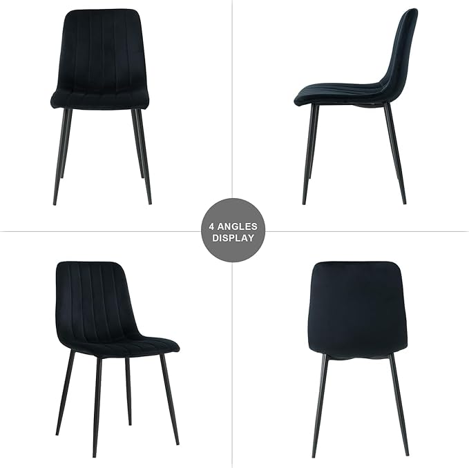 Dining Chairs Set of 6, Modern Kitchen Dining Room Chairs, Ergonomic Velvet Dining Chair Upholstered Cushion Seat and Sturdy Metal Legs(Black)