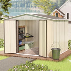 Outdoor Sheds 10FT x 8FT Outdoor Storage Metal Anti-Corrosion Utility Tool House with Lockable Door & Shutter Vents Outdoor Waterproof Garden Tool Storage Sheds with Metal Foundation