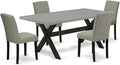 East West Furniture X697AB106-5 5 Piece Kitchen Table & Chairs Set Includes a Rectangle Dining Table with X-Legs and 4 Shitake Linen Fabric Parson Dining Chairs, 40x72 Inch, Multi-Color