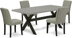 East West Furniture X697AB106-5 5 Piece Kitchen Table & Chairs Set Includes a Rectangle Dining Table with X-Legs and 4 Shitake Linen Fabric Parson Dining Chairs, 40x72 Inch, Multi-Color