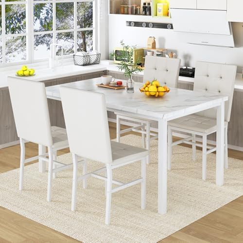 AWQM Dining Table Set for 4, Kitchen Table and Chairs Set, White