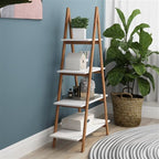 4-Tier A-Frame Ladder Bookshelf, Bamboo Frame & MDF Shelves | Open-Shelf Design, UV-Painted Finish, 22 lbs per Shelf, Easy Assembly, Home or Office Use