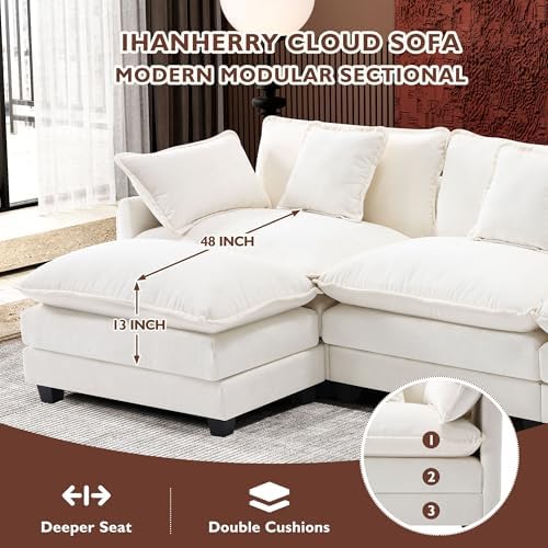 Ihanherry 111.4" L Shaped Modern Sofa Modular Sectional Cloud Couch with...