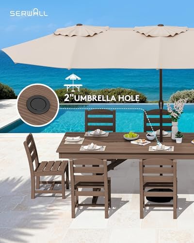 SERWALL 9Pcs 84" HDPE Outdoor Dining Set for 8 with Armless Chairs,Brown