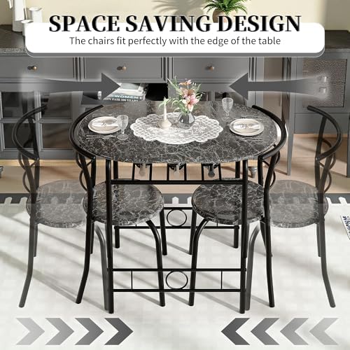 VECELO 3-Piece Dining Table Set for Kitchen Breakfast Nook, Wood Grain Oval T...
