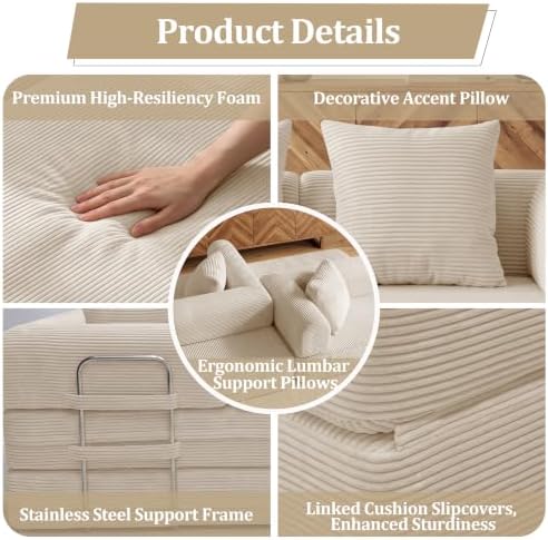 59'' Convertible Compressed Corduroy Folding Cloud Sofa Bed, Modern P...