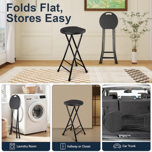 COOZMENT 24-Inch Folding Stool with Handle, Folding Bar Stool with Non-Slip F...