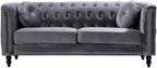 Container Furniture Direct Zenvor Velvet Chesterfield Sofa for Living Room, Apartment or Office, Mid Century Modern Couch with Diamond Tufts and Nailhead Accent, 75.98", Grey