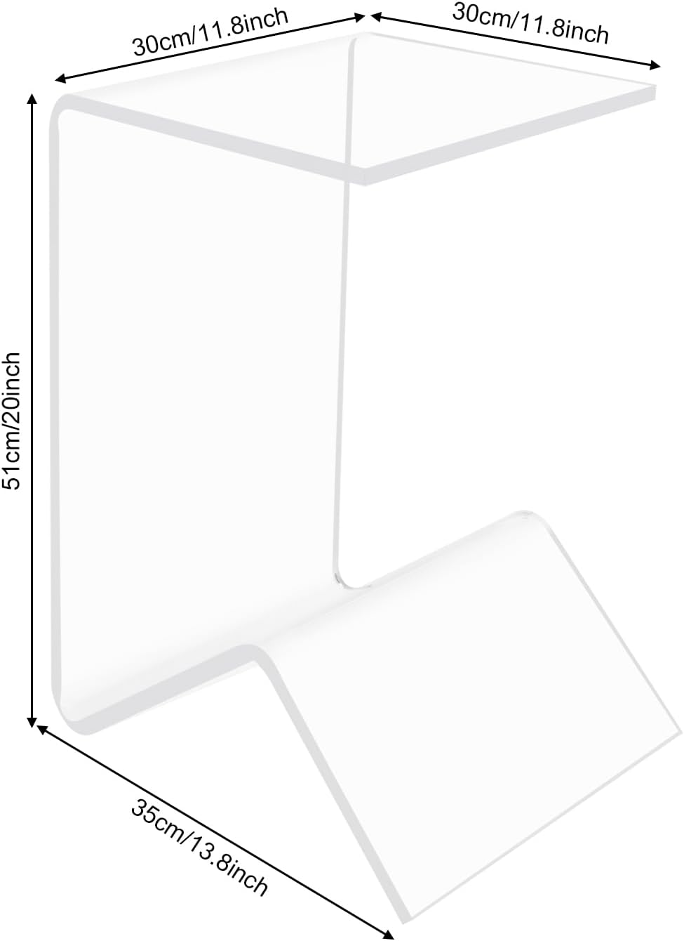 Acrylic C-Shaped Sofa End Table, Acrylic Clear Couch Side Table Modern Tray S...