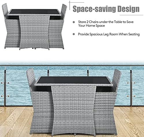 DORTALA Wicker Outdoor Bistro Set 3 Piece, Patio Furniture Set for Small Spac...