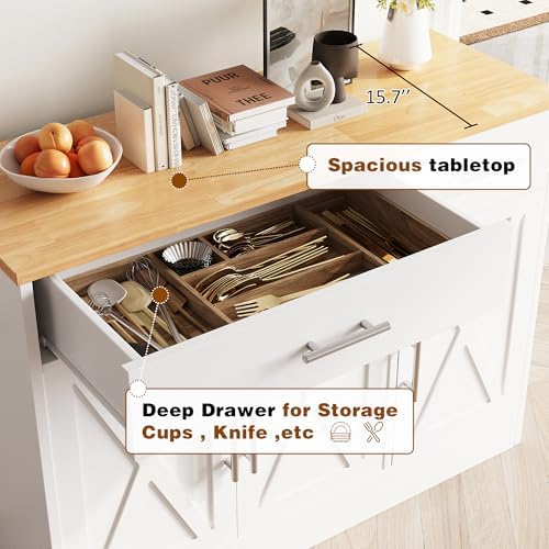 Vongrasig 43” Coffee Bar Cabinet, Farmhouse Buffet Cabinet with Storage, Side...