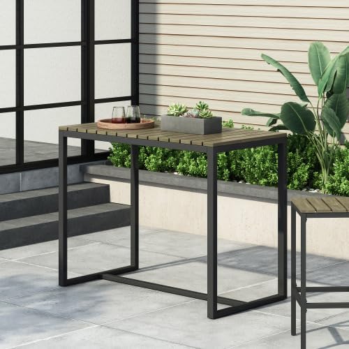 Industrial Outdoor Bar Table – Acacia Wood Top with Metal Frame, Perfect for ...