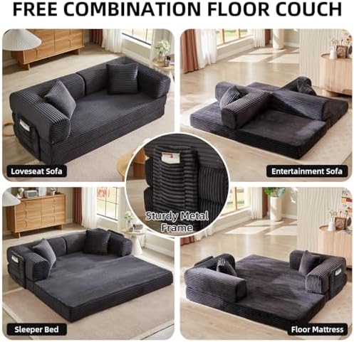 81 Inch Convertible Futon Sofa Bed,Fold Out Floor Sofa Couch with Fixed-Shape...
