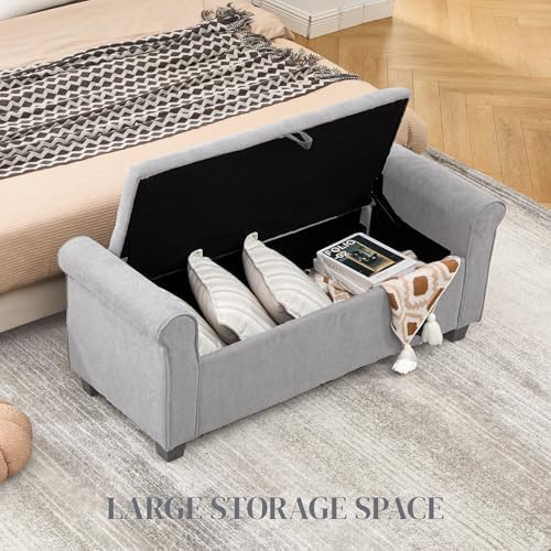 49" End of Bed Storage Bench for Bedroom, Upholstered Storage Ottoman | ...