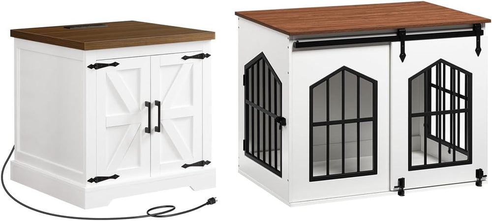 MAHANCRIS Farmhouse Nightstand and Dog Crate Furniture Bundle, End Table with...