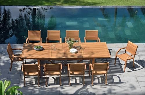 Amazonia Berlin 11-Piece Teak Finish Rectangular Extendable Patio Dining Set ...