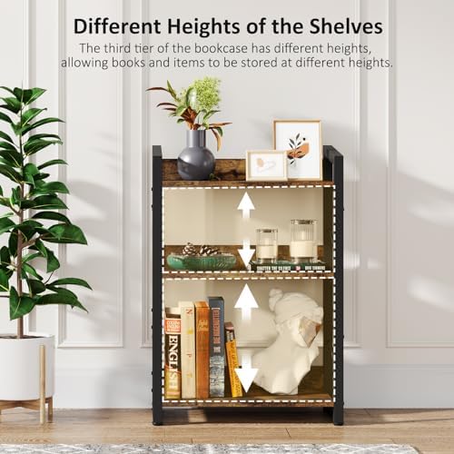 Hosfais 3-Tier Small Bookshelf Bookcase with Edge Protection