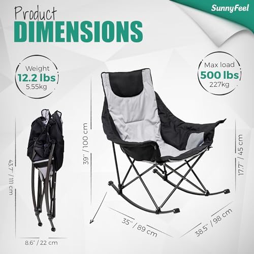 SUNNYFEEL Oversized Folding Rocking Camping Chair for Adults, 500lbs Grey | H...