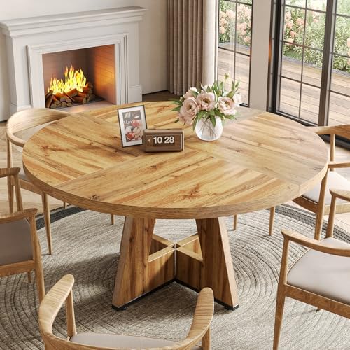 LITTLE TREE Round Dining Table for 4-6 People, 47 Inches Dining Room Table wi...