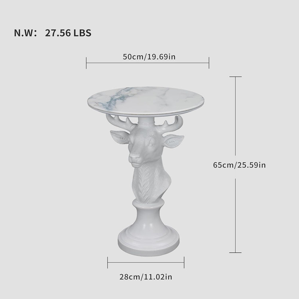 Modern Accent TableLiving Room White Deer Statue Contemporary‌ Faux Marble Ni...