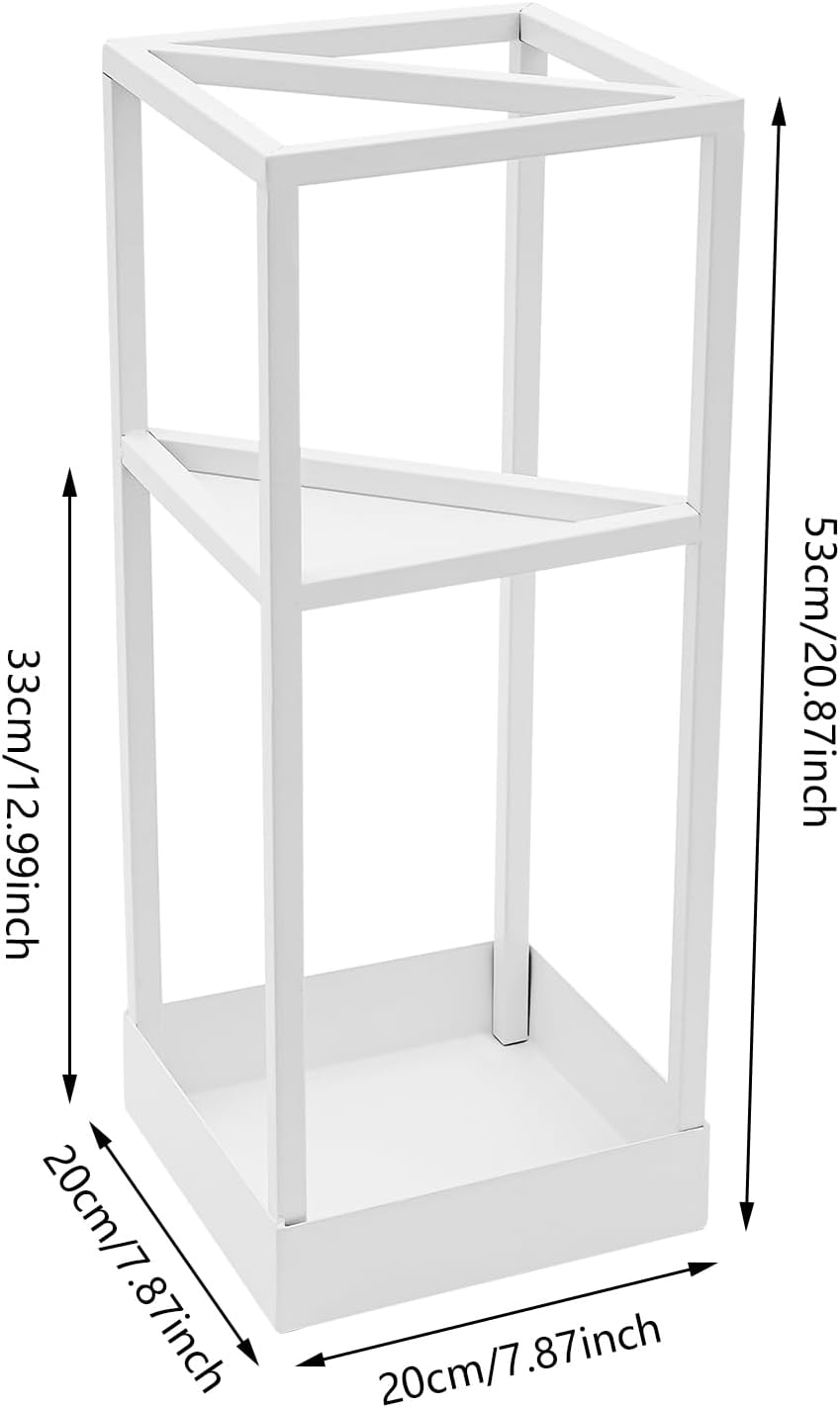 Umbrella Stand for Entryway, Metal Square Umbrella Holder, Freestanding Umbrella Holder Rack with Small Shelf, Indoor Umbrella Storage Stand Rack, for Entryway, Mudrooms, Office(White)