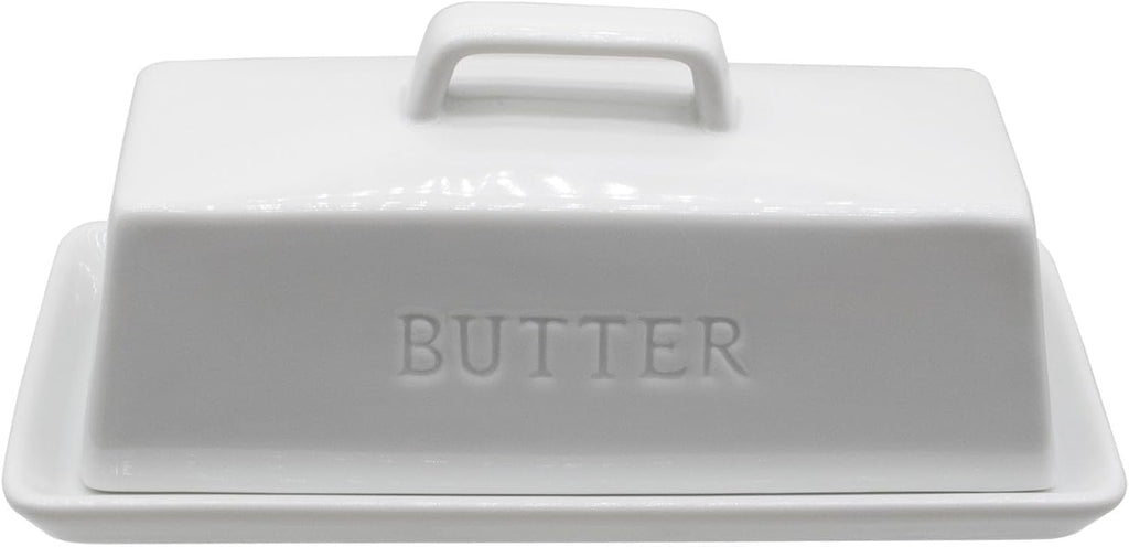 Ceramic Butter Dish With Lid for Countertop, Covered Butter Holder With Lid, White Butter Container, Butter Tray With Handle