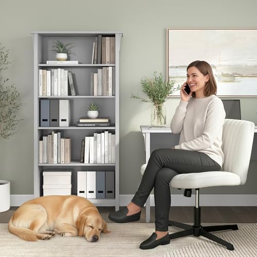 Bush Home Salinas 5 Shelf Bookcase in Cape Cod Gray, Tall Bookshelf, Large Bo...