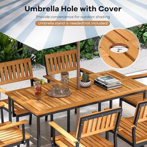 Tangkula 7 Piece Outdoor Dining Set for 6, Acacia Wood Rectangular Dining Tab...