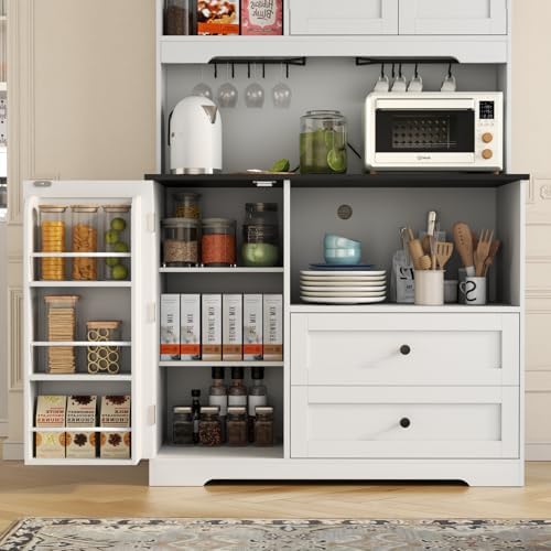 68"Tall Kitchen Pantry Storage Cabinet with Charging Station, Door &...
