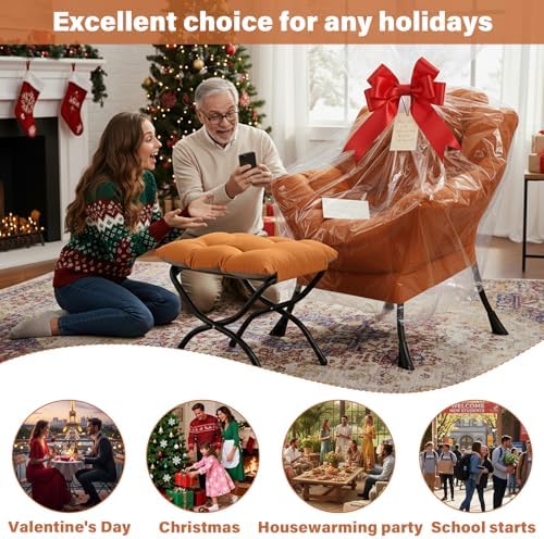 Lazy Chair with Ottoman,Comfy Accent Living Room Chair with Footrest Set | Re...
