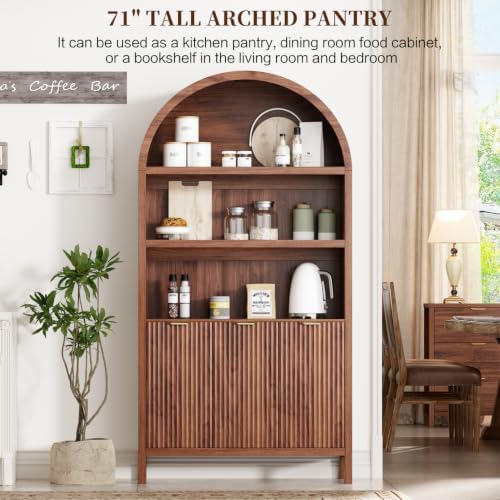 Ieejdn 71.34" Tall Arched Kitchen Pantry,Modern Fluted Wood Storage Cabi...